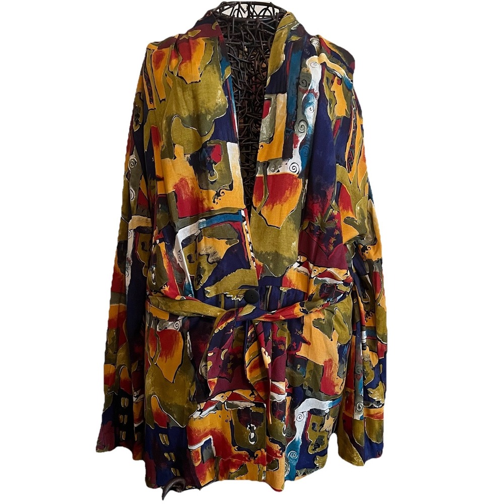 VTG 90s Y2K Essay Jewel Tone Tunic Top V Neck Women's 10 Made In USA Nomadic